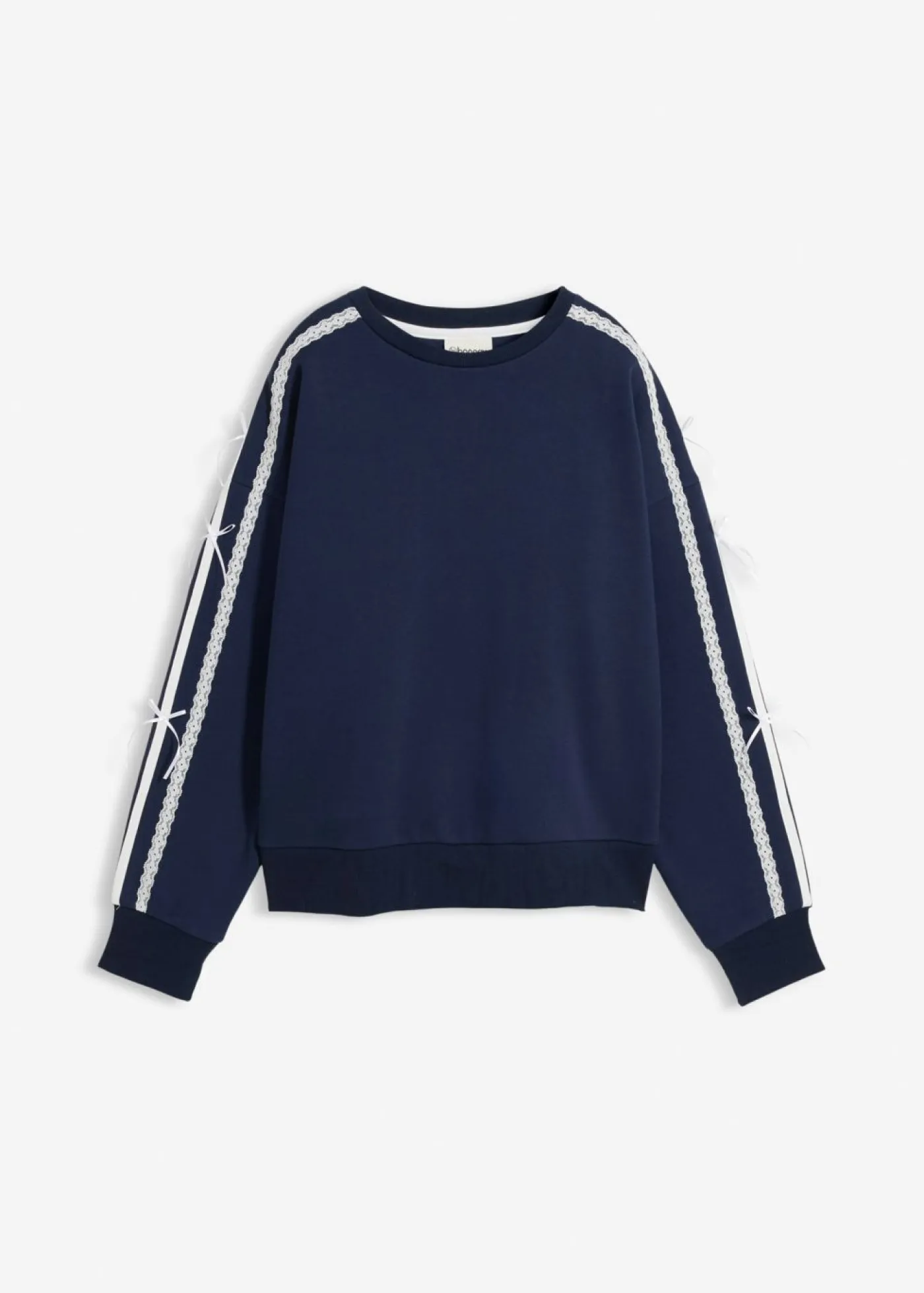bonprix bonprix Ropa Cómoda>Sudadera oversize en suave mezcla de algodón Azul marino + blanco lana