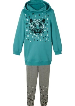 bonprix bonprix Ropa 9 A 16 Años·Pantalones Y Leggings|Ropa 9 A 16 Años·Sudaderas Y Jerséis>Sudadera y leggings de mezcla de algodón orgánico (conjunto de 2 piezas) Turquesa cobalto mate-gris jaspeado