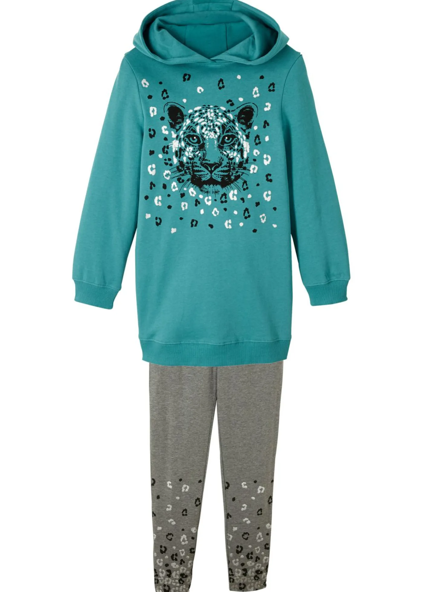 bonprix bonprix Ropa 9 A 16 Años·Pantalones Y Leggings|Ropa 9 A 16 Años·Sudaderas Y Jerséis>Sudadera y leggings de mezcla de algodón orgánico (conjunto de 2 piezas) Turquesa cobalto mate-gris jaspeado