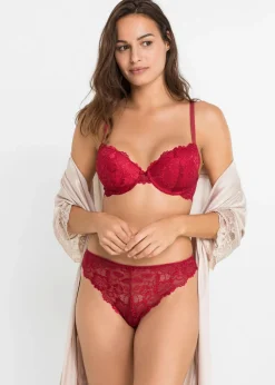 bonprix bonprix Sujetadores|Sujetadores De Copa E A H>Sujetador + tanga de encaje delicado (2 piezas) Rojo