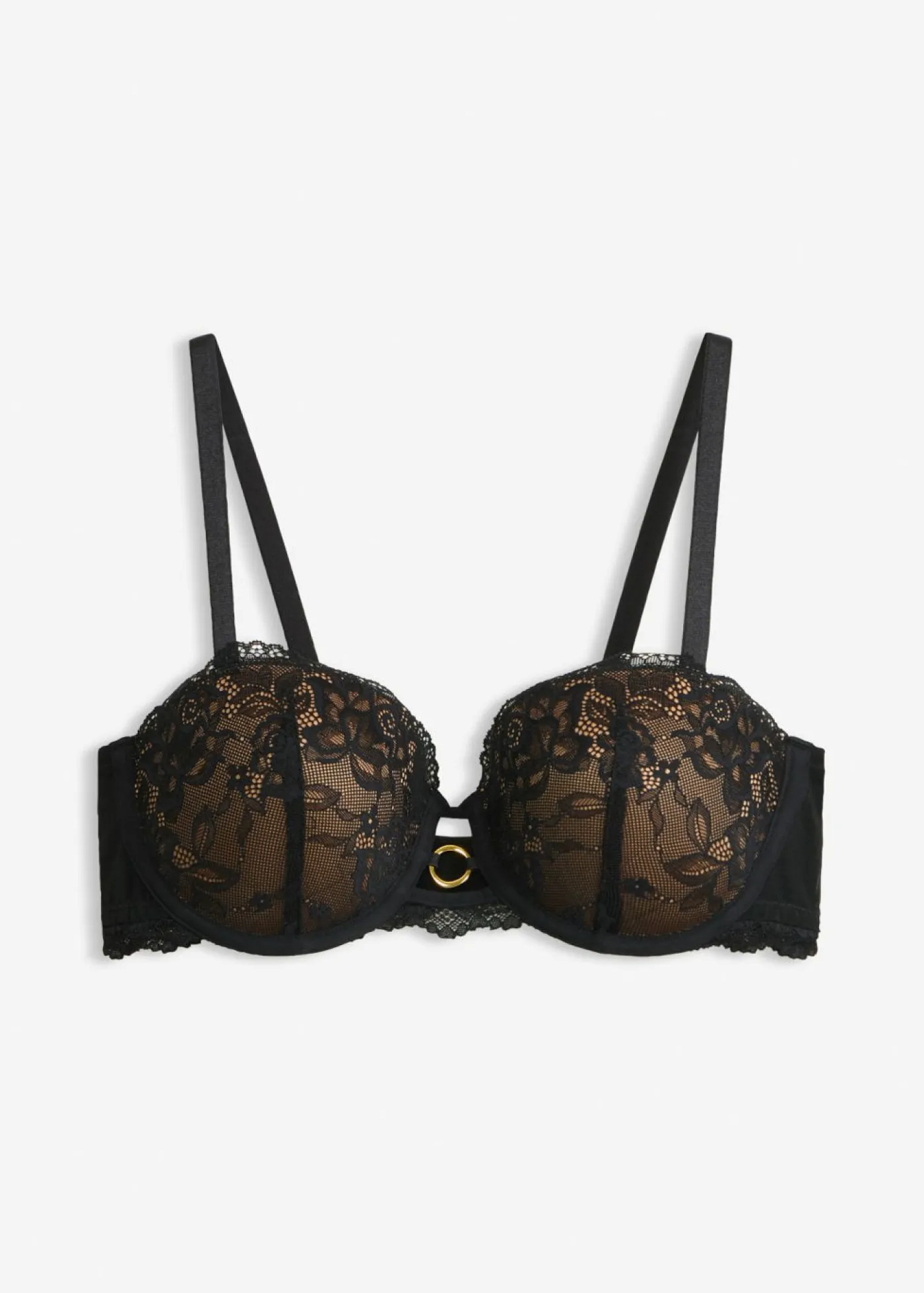 bonprix bonprix Sujetadores De Copa E A H|Lencería>Sujetador balconette con encaje de flores negro-marrón claro