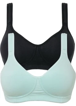 bonprix bonprix Ropa Interior De Algodón>Sujetador básico de algodón sin aros (2 unidades) Menta pastel + negro