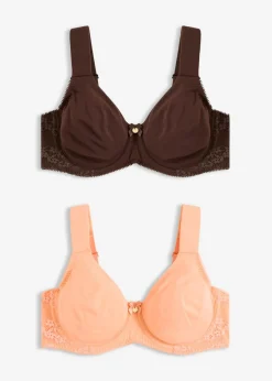 bonprix bonprix Ropa Interior De Algodón|Temática·Lencería De Primavera>Sujetador básico de algodón orgánico con aros (2 unidades) marrón oscuro-papaya suave