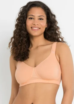 bonprix bonprix Ropa Interior De Algodón|Sujetadores De Copa E A H>Sujetador básico de algodón sin aros (2 unidades) Melocotón + blanco