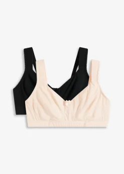 bonprix bonprix Sujetadores|Básicos>Sujetador básico de algodón orgánico sin relleno ni aros (2 unidades) Beige arena-negro