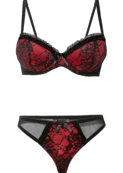 bonprix bonprix Sujetadores De Copa E A H|Sujetadores>Sujetador con aros + tanga (conjunto de 2 piezas) negro / fresa