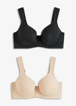 bonprix bonprix Sujetadores|Sujetadores De Copa E A H>Sujetador con aros (2 unidades) Negro-beige mate