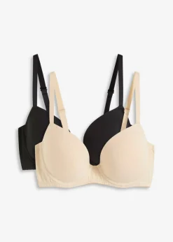 bonprix bonprix Básicos|Sujetadores>Sujetador con aros y algodón orgánico (2 unidades) Beige arena-negro