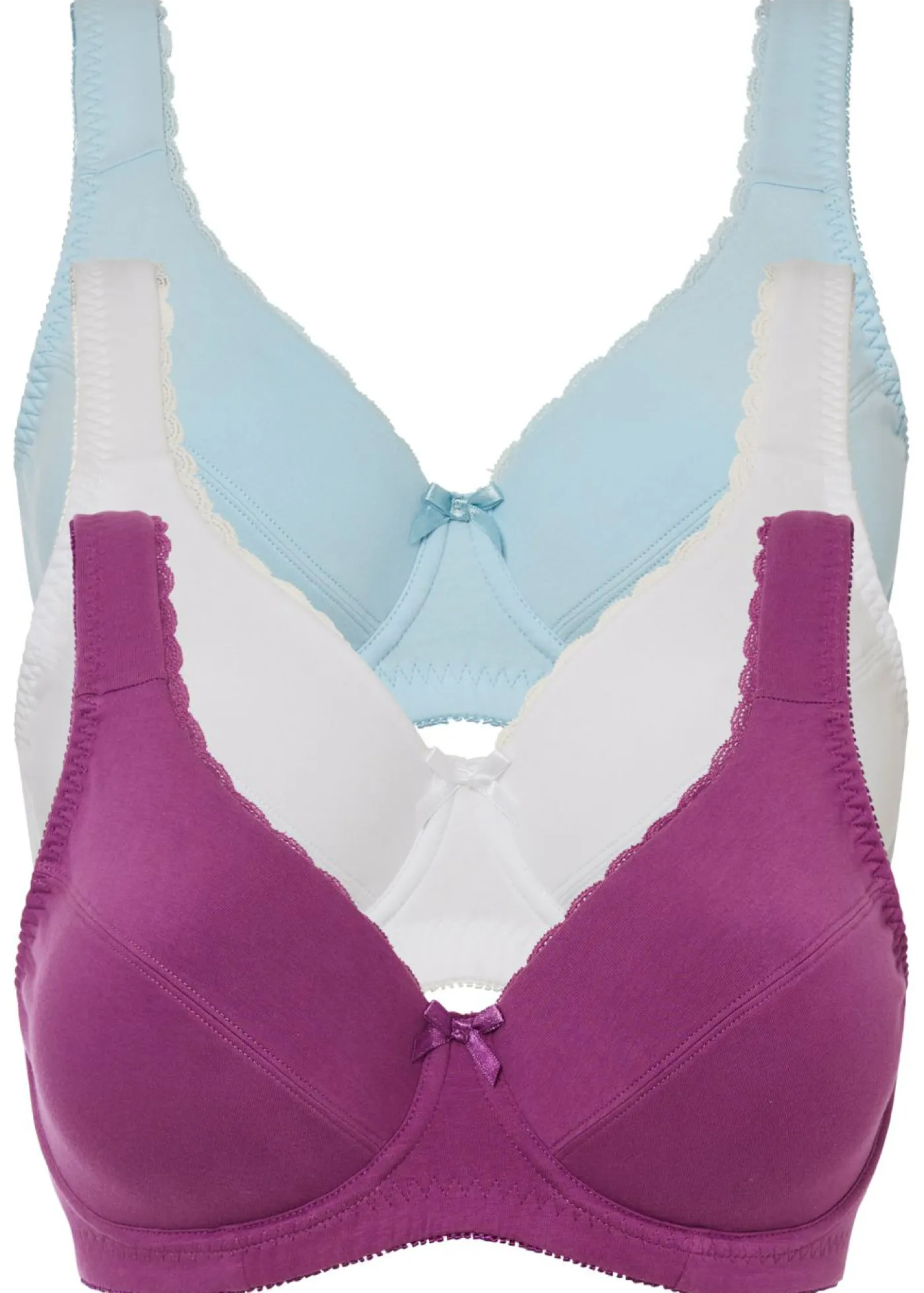 bonprix bonprix Sujetadores De Copa E A H>Sujetador con aros y algodón orgánico (3 unidades) Lila + azul niebla + blanco