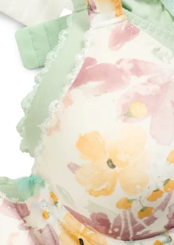 bonprix bonprix Ropa Interior De Algodón|Sujetadores De Copa E A H>Sujetador con aros y algodón orgánico (2 unidades) verde pastel-blanco lana con flores