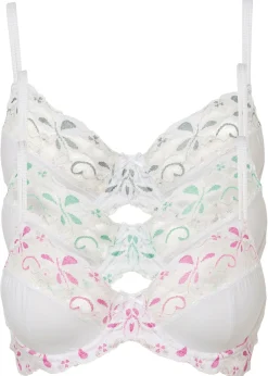 bonprix bonprix Sujetadores>Sujetador con aros y encaje delicado (3 unidades) blanco-rosa + blanco-gris + blanco-turquesa