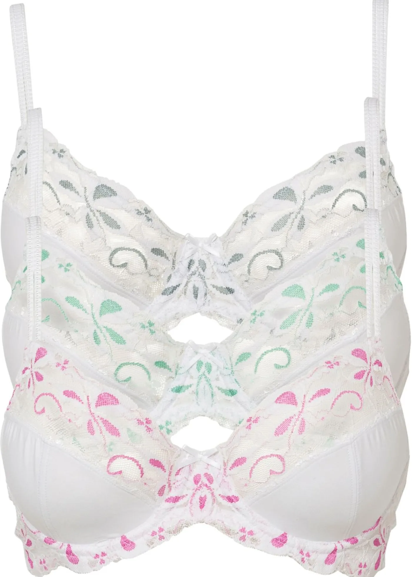 bonprix bonprix Sujetadores>Sujetador con aros y encaje delicado (3 unidades) blanco-rosa + blanco-gris + blanco-turquesa