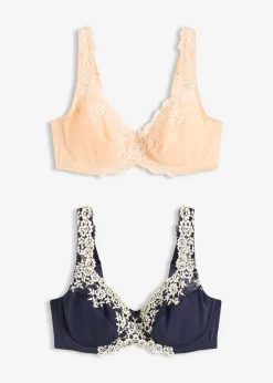 bonprix bonprix Novedades|Sujetadores>Sujetador con aros y encaje delicado (2 unidades) Azul marino + beige perla de flores