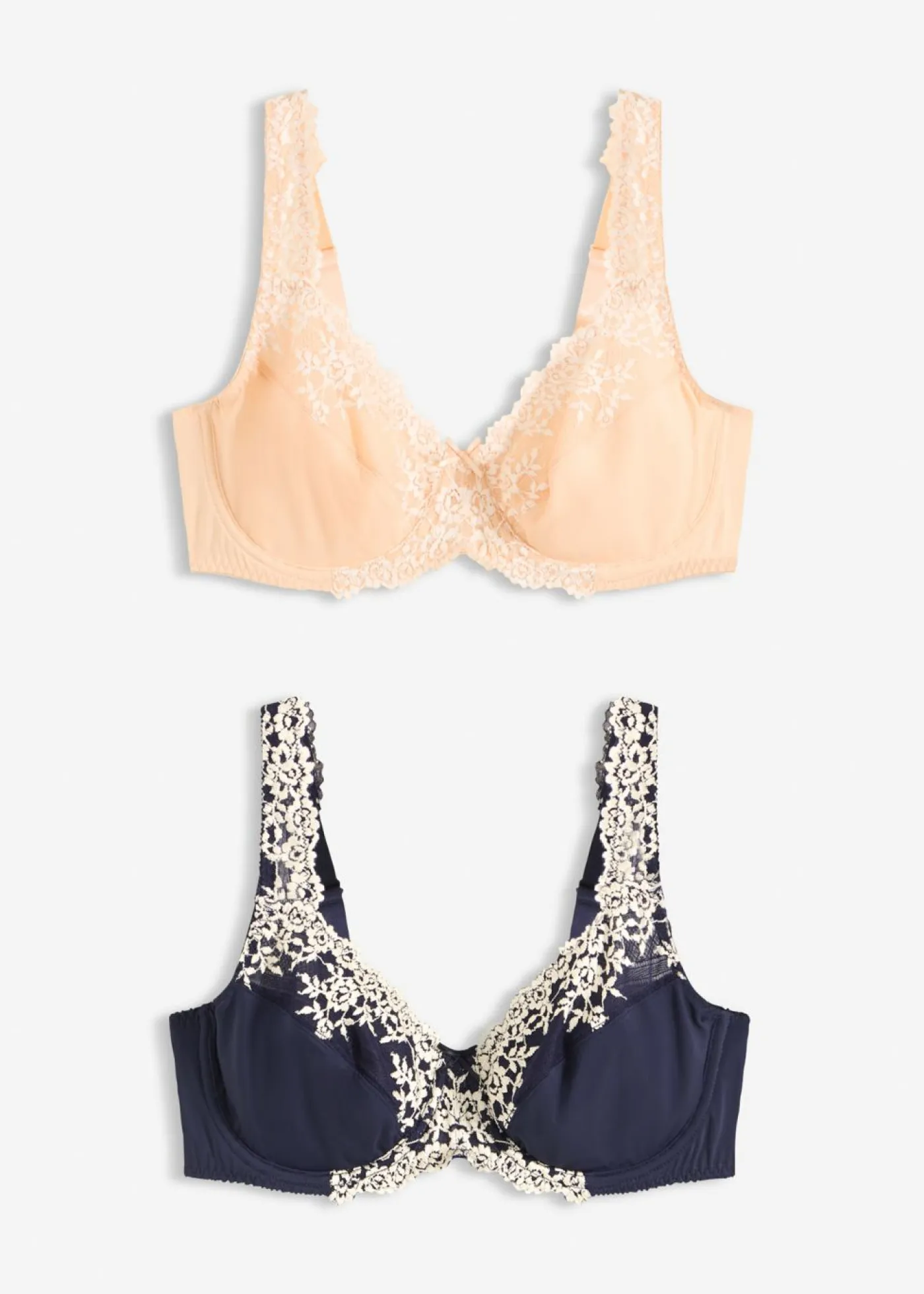 bonprix bonprix Novedades|Sujetadores>Sujetador con aros y encaje delicado (2 unidades) Azul marino + beige perla de flores