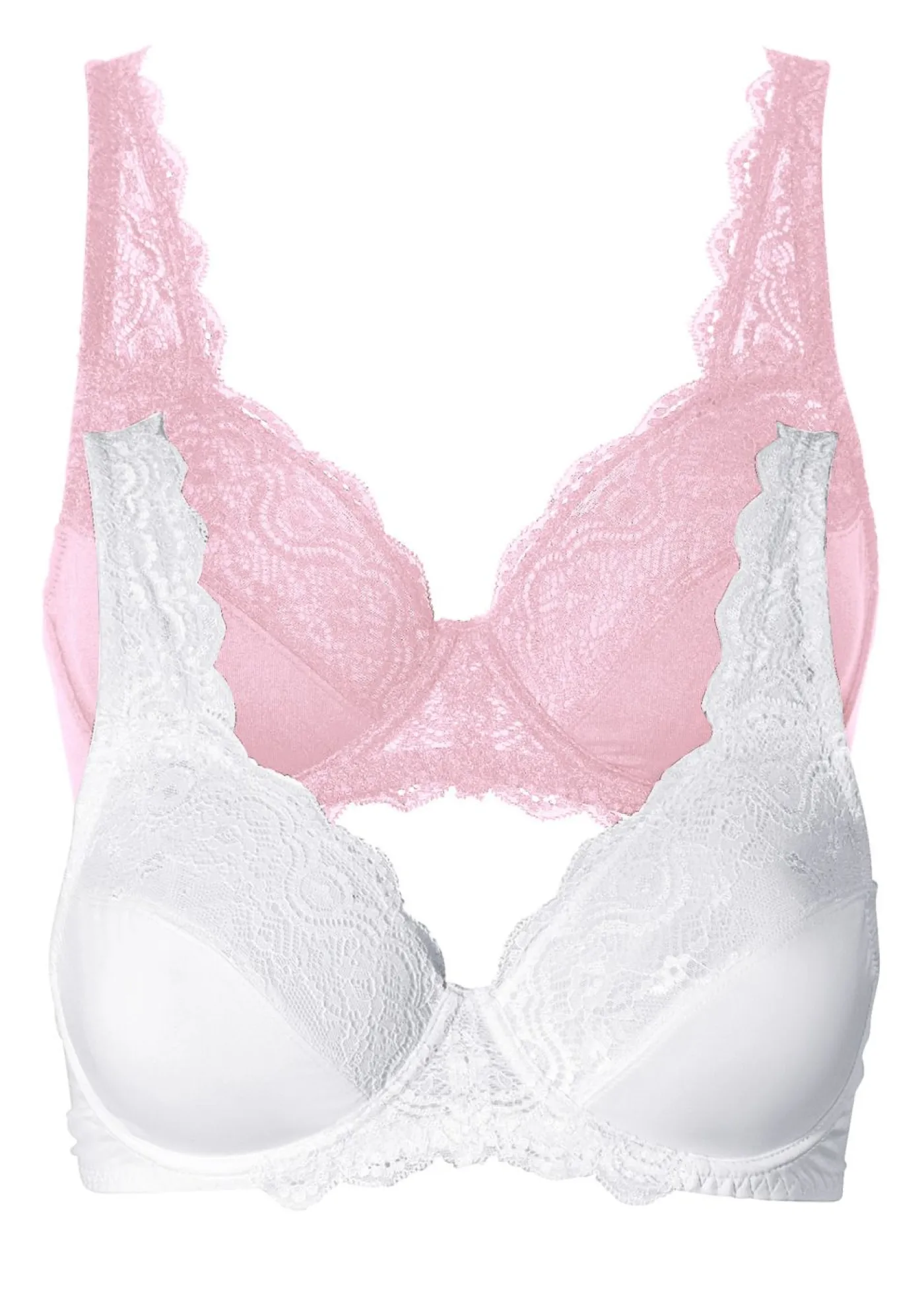 bonprix bonprix Sujetadores|Sujetadores De Copa E A H>Sujetador con aros y encaje delicado (2 unidades) Rosa-blanco