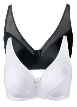 bonprix bonprix Sujetadores|Sujetadores De Copa E A H>Sujetador con aros y malla (2 unidades) Negro-blanco