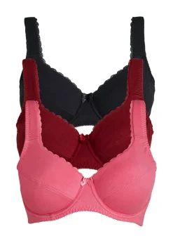 bonprix bonprix Ropa Interior De Algodón>Sujetador con aros y suave algodón orgánico (3 unidades) Negro + rojo azalea + rosa flamenco