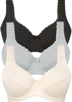 bonprix bonprix Básicos|Sujetadores>Sujetador con aros y suave algodón orgánico (3 unidades) Negro + rosa crema + plata mate
