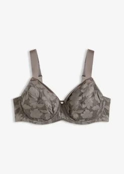 bonprix bonprix Sujetadores De Copa E A H>Sujetador con tirantes acolchados y encaje brillante Gris granito