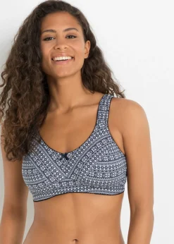 bonprix bonprix Ropa Interior De Algodón|Sujetadores De Copa E A H>Sujetador de algodón orgánico sin aros (2 unidades) Azul oscuro-blanco estampado + azul oscuro