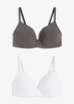 bonprix bonprix Ropa Interior De Algodón|Básicos>Sujetador de algodón sin aros (2 unidades) Pizarra-blanco