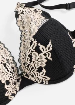 bonprix bonprix Sujetadores>Sujetador de encaje bicolor Negro-blanco lana