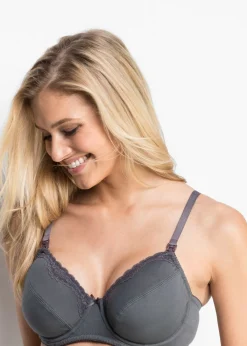 bonprix bonprix Ropa Interior De Algodón|Sujetadores>Sujetador de lactancia con algodón orgánico (2 unidades) Crudo/gris estampado + antracita