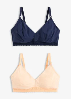 bonprix bonprix Sujetadores De Copa E A H|Premamá Y Lactancia>Sujetador de lactancia sin aros con algodón orgánico (2 unidades) beige perla-azul marino