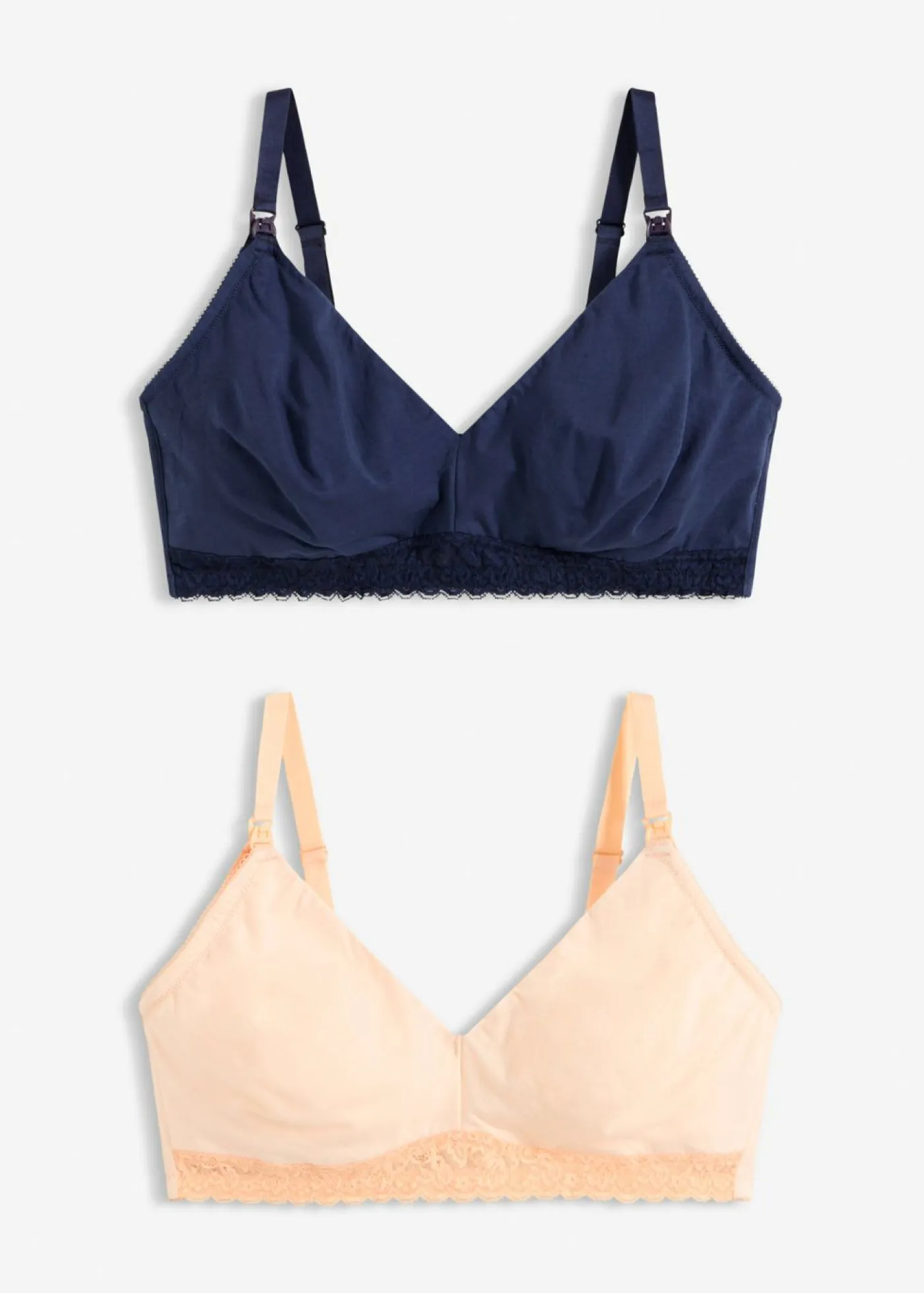 bonprix bonprix Sujetadores De Copa E A H|Premamá Y Lactancia>Sujetador de lactancia sin aros con algodón orgánico (2 unidades) beige perla-azul marino