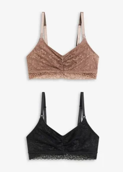 Mujer bonprix bonprix Sujetador de lactancia sin aros con encaje y algodón orgánico (2 unidades)