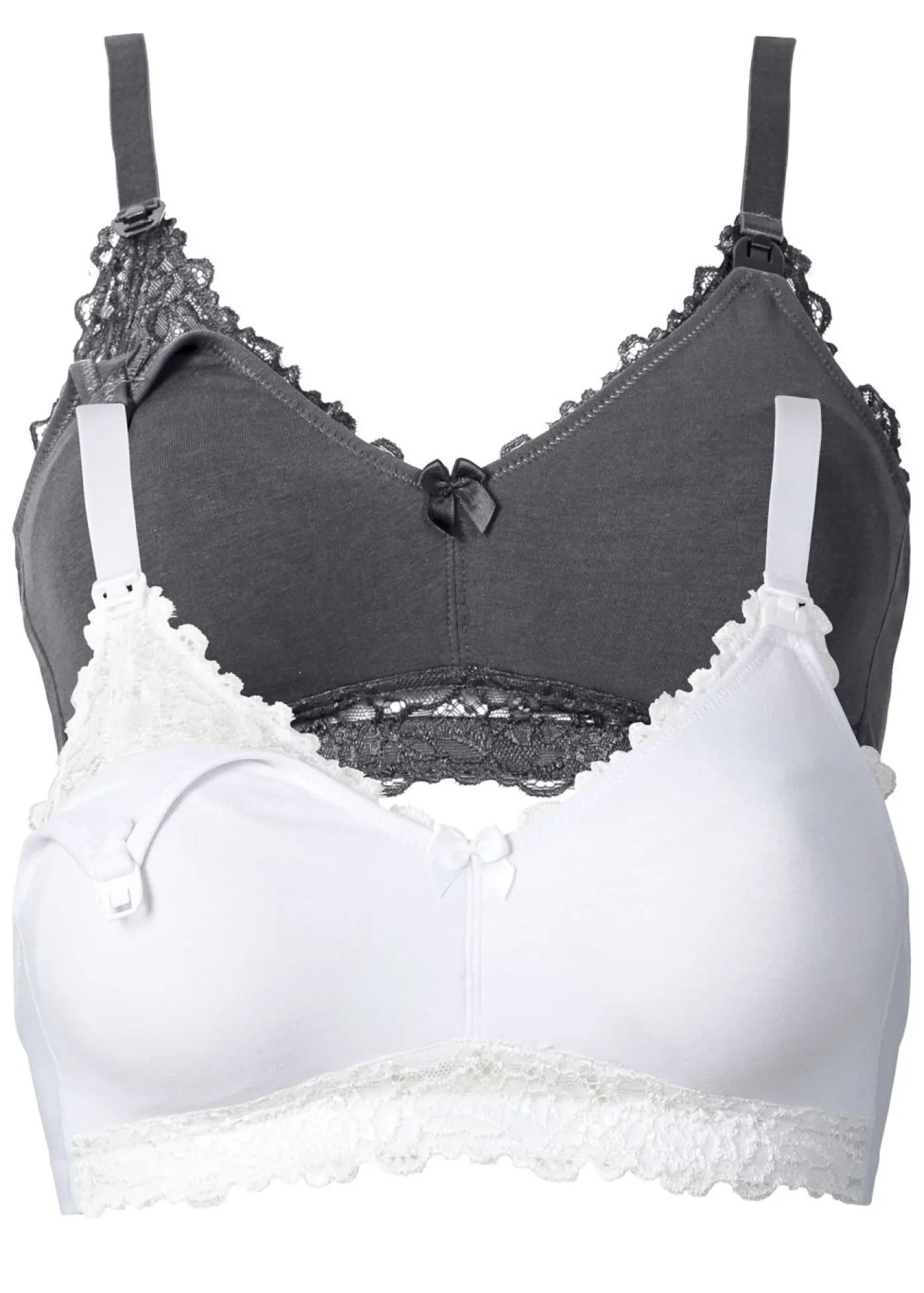 bonprix bonprix Sujetadores De Copa E A H|Sujetadores>Sujetador de lactancia sin aros (2 unidades) de algodón orgánico Gris oscuro-blanco