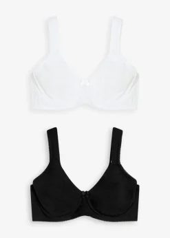 bonprix bonprix Ropa Interior De Algodón>Sujetador reductor básico de algodón orgánico con aros (2 unidades) Negro-blanco