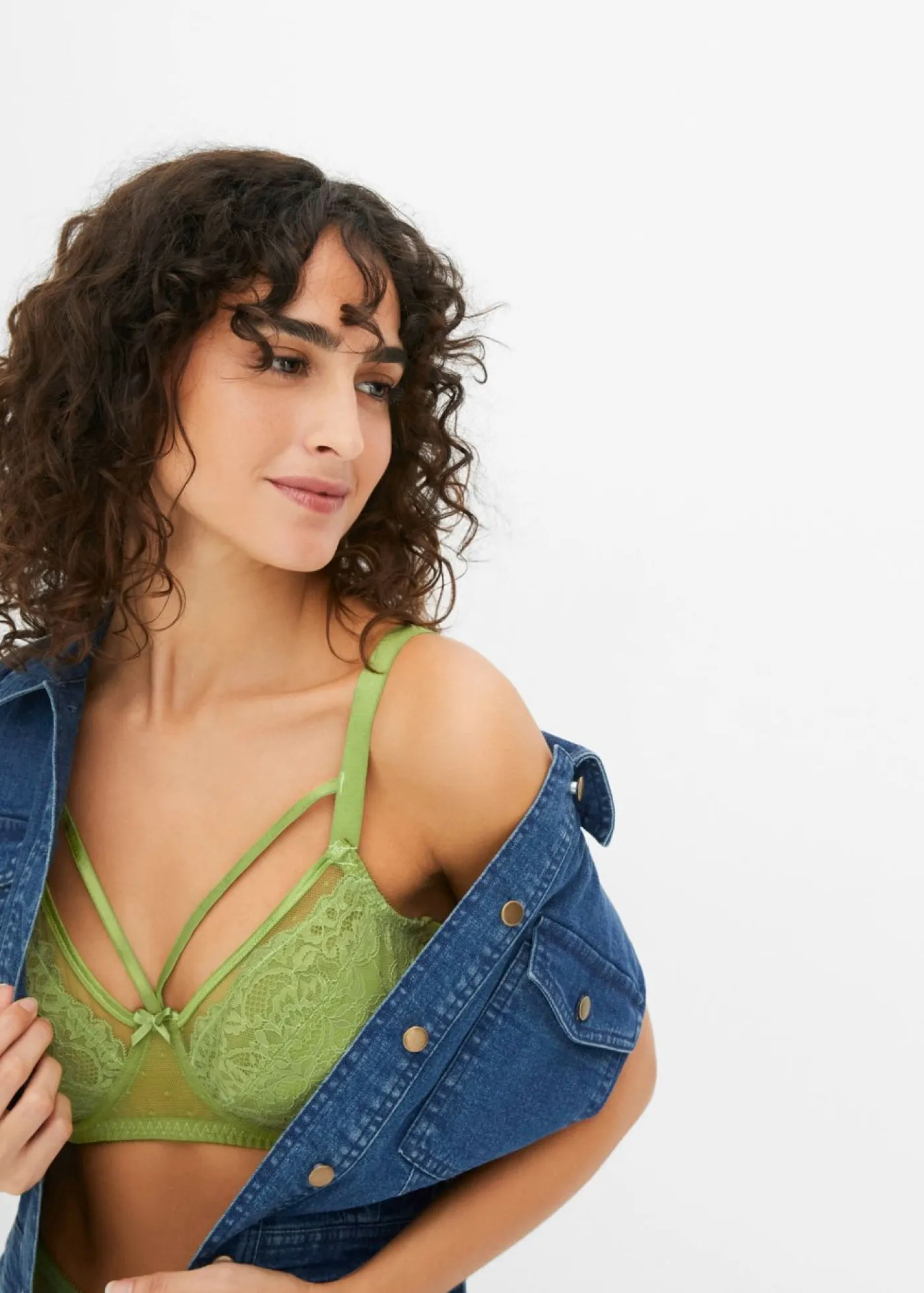 bonprix bonprix Sujetadores De Copa E A H|Lencería>Sujetador reductor con encaje de filigrana Esmeralda