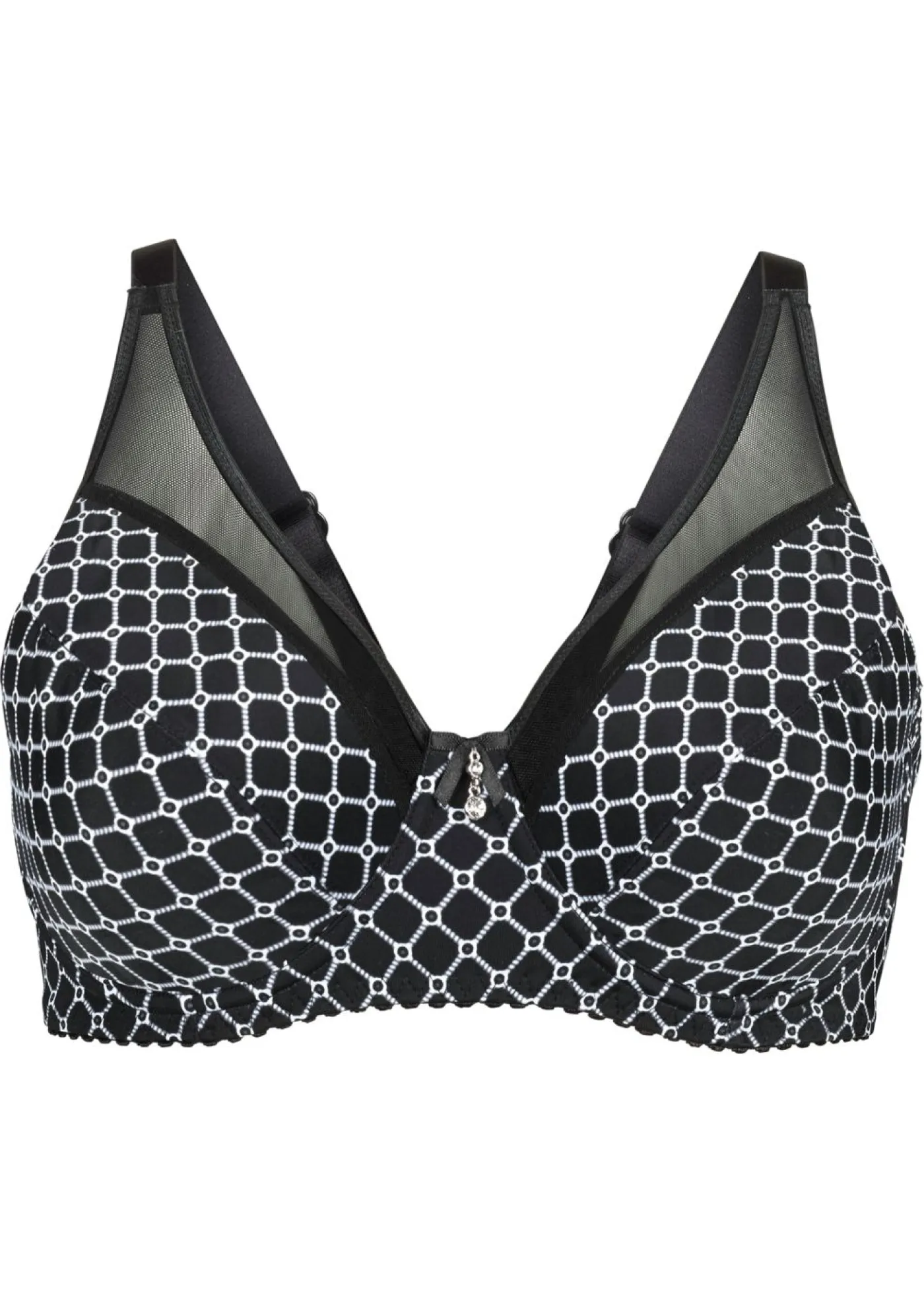 bonprix bonprix Sujetadores De Copa E A H>Sujetador reductor con malla Negro-blanco estampado