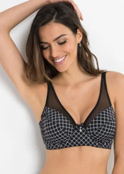 bonprix bonprix Sujetadores De Copa E A H>Sujetador reductor con malla Negro-blanco estampado