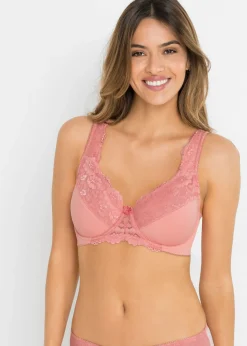 bonprix bonprix Lencería|Sujetadores>Sujetador reductor con tirantes acolchados (2 unidades) Rojo ruibarbo/coral claro