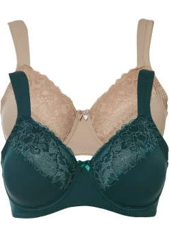 bonprix bonprix Sujetadores De Copa E A H|Lencería>Sujetador reductor con tirantes acolchados (2 unidades) Verde intenso+piedra