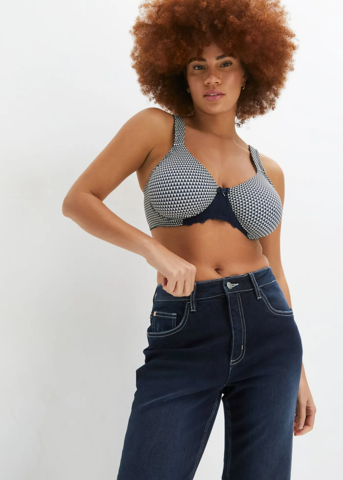 bonprix bonprix Sujetadores|Sujetadores De Copa E A H>Sujetador reductor con tirantes acolchados Azul marino/cava estampado