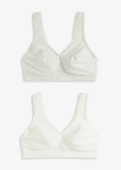 bonprix bonprix Sujetadores|Sujetadores De Copa E A H>Sujetador reductor de algodón orgánico sin aros (2 unidades) natural jaspeado-blanco lana moteado