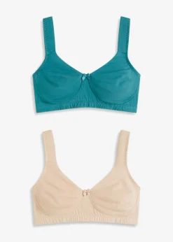 bonprix bonprix Básicos|Sujetadores De Copa E A H>Sujetador reductor, sin aros, con algodón orgánico (2 unidades) Azul petróleo mate + beige mate