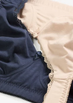 bonprix bonprix Sujetadores De Copa E A H|Sujetadores>Sujetador reductor, sin aros, con algodón orgánico (2 unidades) Azul marino + beige tiza