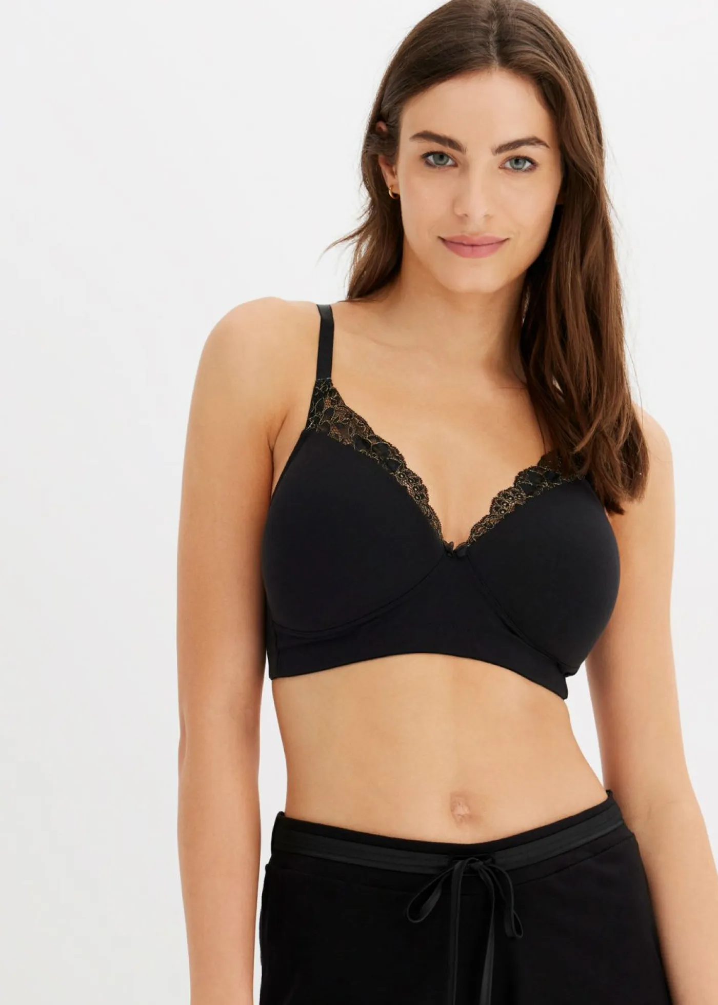 bonprix bonprix Ropa Interior De Algodón|Sujetadores De Copa E A H>Sujetador sin aros con algodón orgánico (2 unidades) Negro-gris guijarro