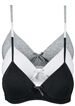 bonprix bonprix Ropa Interior De Algodón|Básicos>Sujetador sin aros con algodón orgánico (3 unidades) Negro + blanco + gris jaspeado