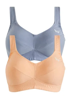 bonprix bonprix Básicos|Ropa Interior De Algodón>Sujetador sin aros de algodón orgánico (2 unidades) Melocotón + azul mate