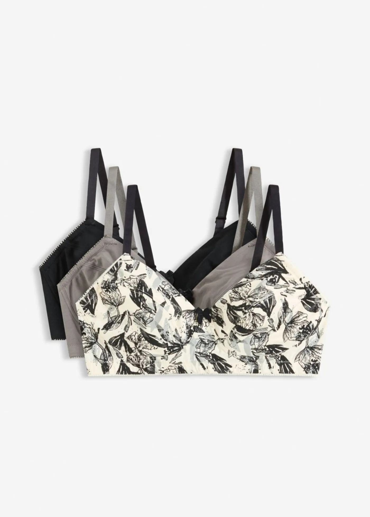 bonprix bonprix Sujetadores De Copa E A H|Básicos>Sujetador sin aros de algodón orgánico (3 unidades) beige natural-negro-granito