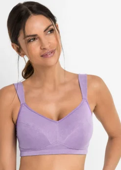 bonprix bonprix Sujetadores|Sujetadores De Copa E A H>Sujetador sin aros de algodón orgánico (2 unidades) Lila + beige arena