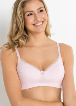 bonprix bonprix Básicos>Sujetador sin aros de algodón (3 unidades) Rosa claro + azul oscuro + crudo