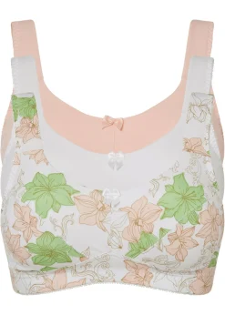 bonprix bonprix Ropa Interior De Algodón>Sujetador sin aros de algodón (3 unidades) Blanco de flores + Rosa claro + Blanco