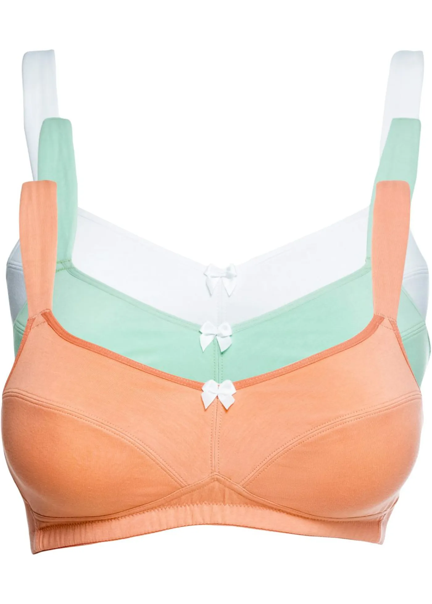 bonprix bonprix Sujetadores De Copa E A H|Sujetadores>Sujetador sin aros de algodón (3 unidades) Menta + melocotón + blanco