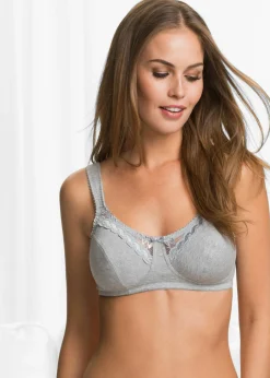 bonprix bonprix Sujetadores De Copa E A H|Básicos>Sujetador sin aros de algodón orgánico (2 unidades) Gris jaspeado + azul mate